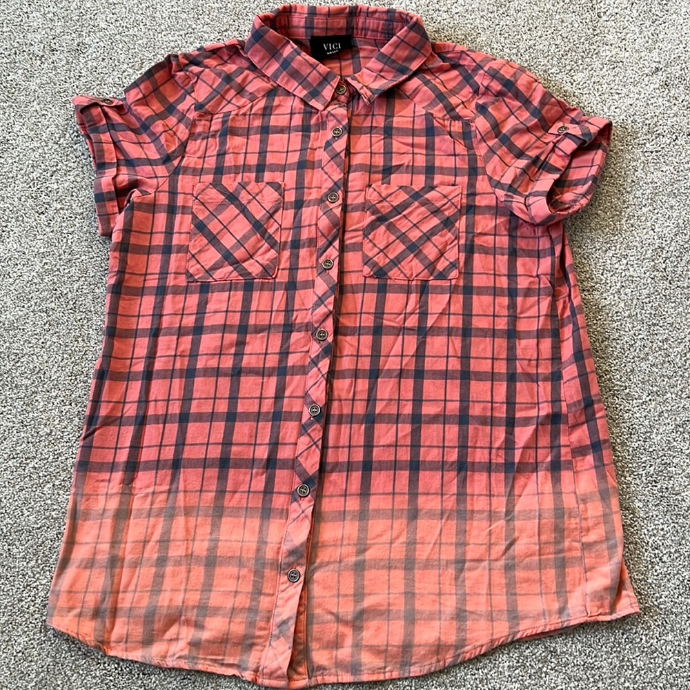 Vici Collection Short Sleeved Plaid Shirt